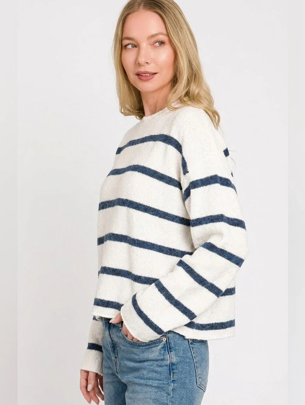 Zenana Wool Blend Striped Sweater - Picture 3 of 5